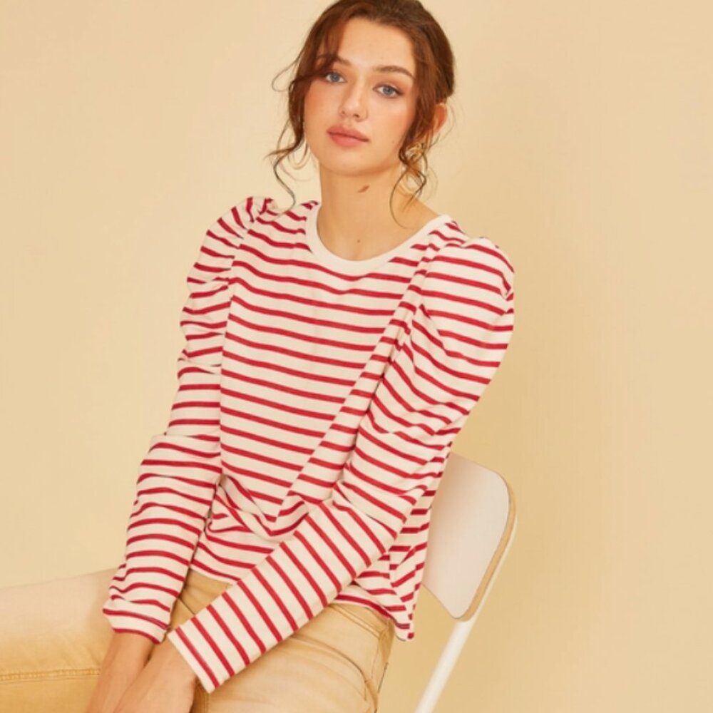 Verify Striped Puff Shoulder Top
